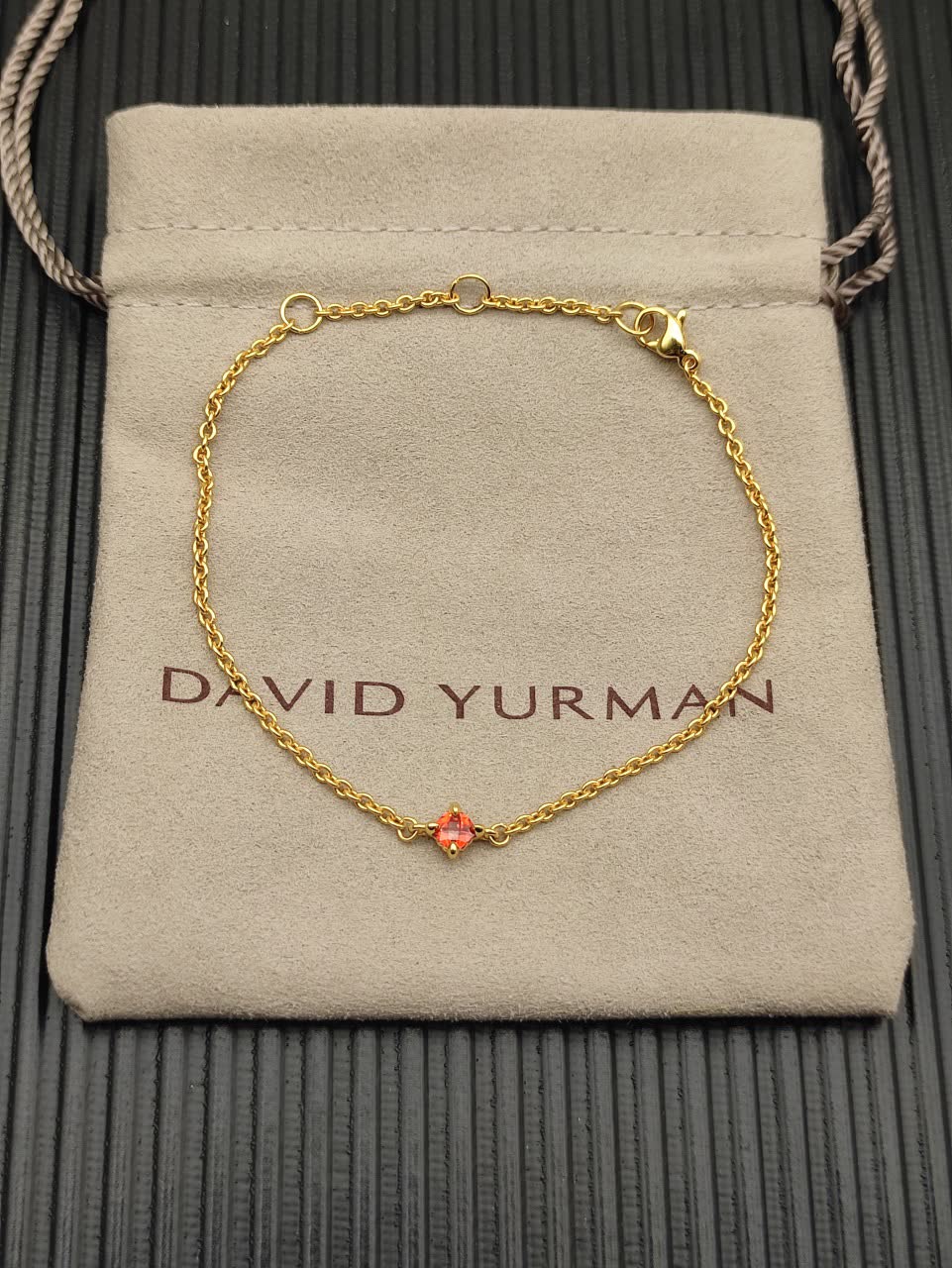 David Yurman Delicate Gold Bracelet with Red Gemstone